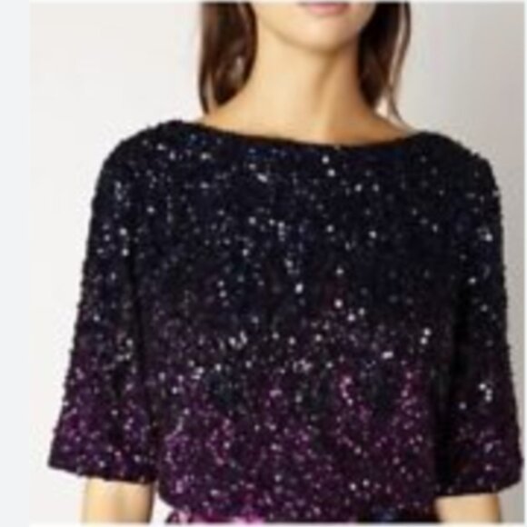 Brand New LET ME BE OMBRE CROPPED SEQUINED BLOUSE - Picture 5 of 10